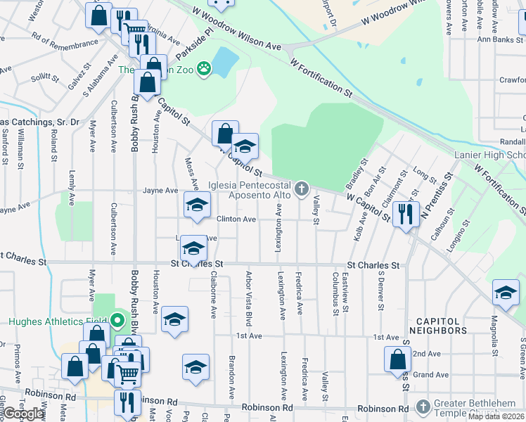map of restaurants, bars, coffee shops, grocery stores, and more near 2603 Clinton Avenue in Jackson