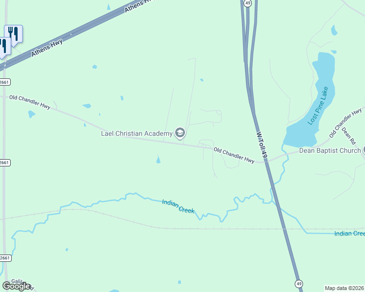 map of restaurants, bars, coffee shops, grocery stores, and more near 15377 County Road 1134 in Tyler