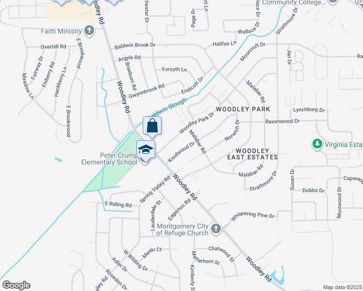 map of restaurants, bars, coffee shops, grocery stores, and more near 2636 Knollwood Drive in Montgomery