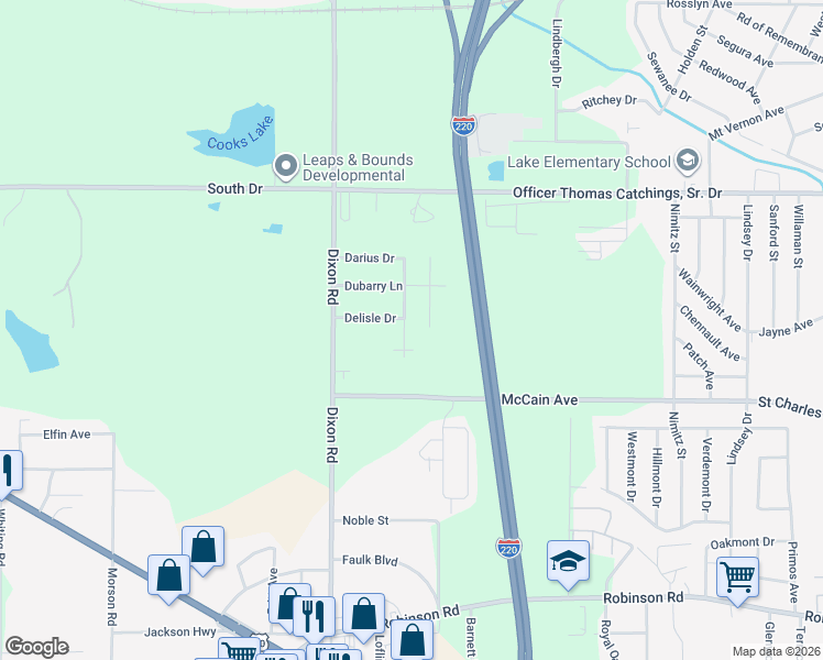 map of restaurants, bars, coffee shops, grocery stores, and more near 4705 Desaline Avenue in Jackson