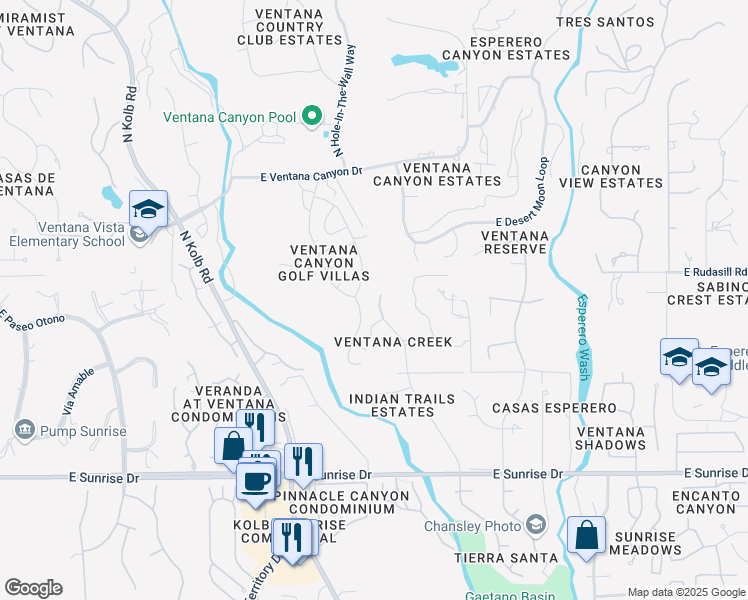 map of restaurants, bars, coffee shops, grocery stores, and more near 5902 North Golden Eagle Drive in Tucson