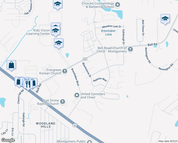 map of restaurants, bars, coffee shops, grocery stores, and more near 5961 Portsmouth Drive in Montgomery