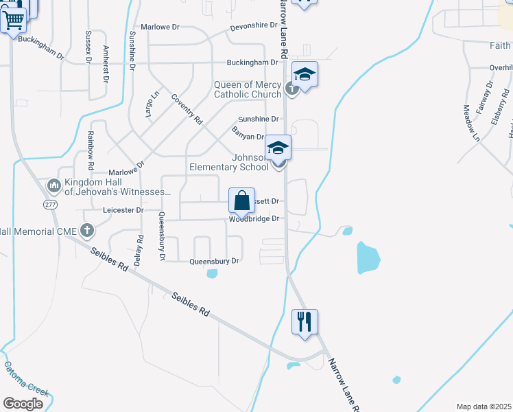 map of restaurants, bars, coffee shops, grocery stores, and more near 1251 Bassett Drive in Montgomery
