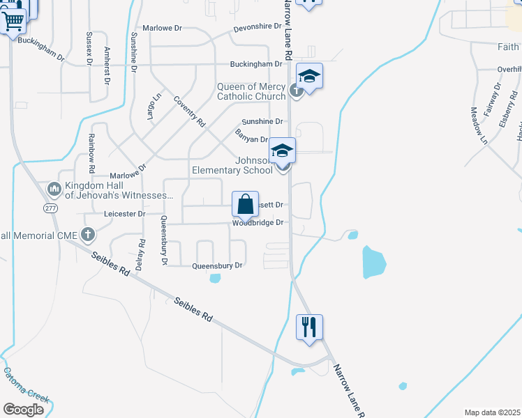 map of restaurants, bars, coffee shops, grocery stores, and more near 1251 Bassett Drive in Montgomery