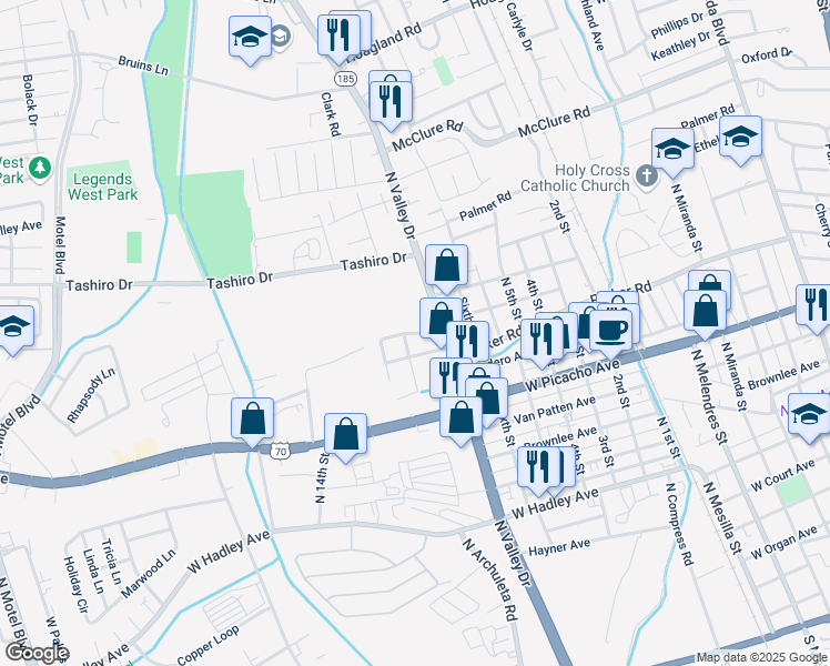 map of restaurants, bars, coffee shops, grocery stores, and more near 1472 Stewart Lane in Las Cruces