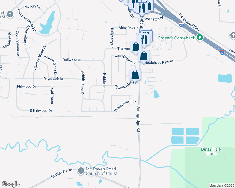 map of restaurants, bars, coffee shops, grocery stores, and more near 113 Spanish Oak Drive in Clinton