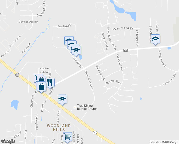 map of restaurants, bars, coffee shops, grocery stores, and more near 5801 Brewbaker Boulevard in Montgomery