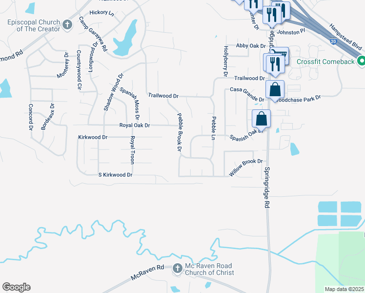 map of restaurants, bars, coffee shops, grocery stores, and more near 210 Spanish Oak Drive in Clinton