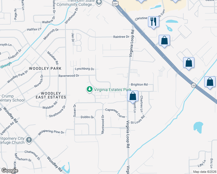 map of restaurants, bars, coffee shops, grocery stores, and more near 3044 Shenandoah Drive in Montgomery