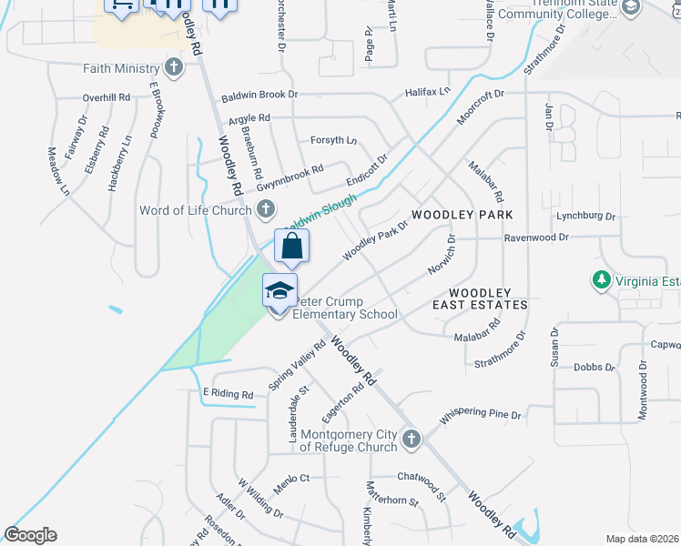 map of restaurants, bars, coffee shops, grocery stores, and more near 2649 Woodley Park Drive in Montgomery