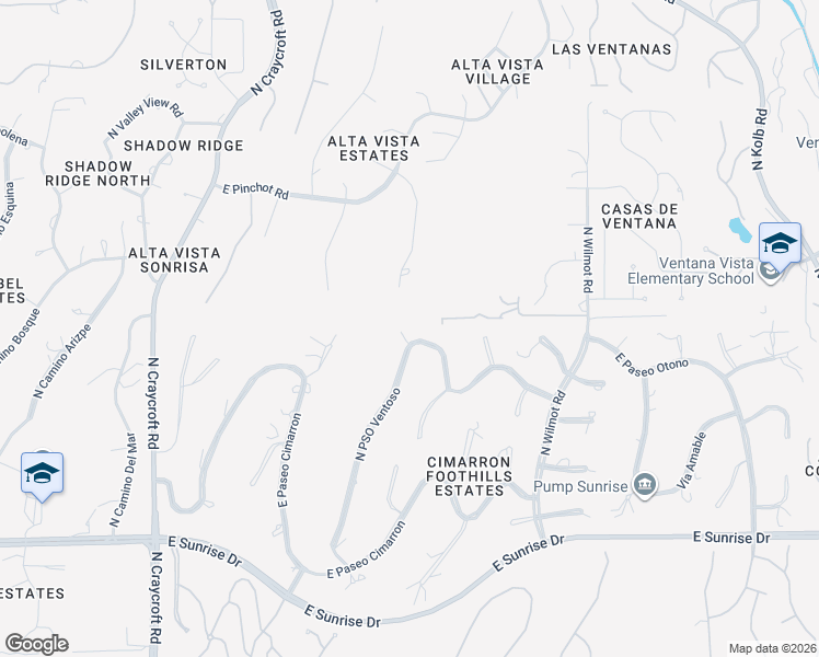 map of restaurants, bars, coffee shops, grocery stores, and more near 6001 East Paseo Ventoso in Tucson