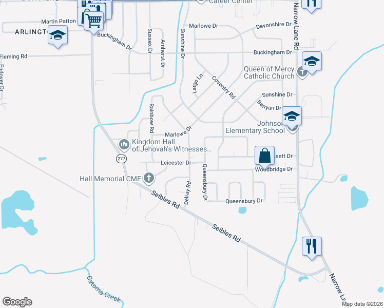 map of restaurants, bars, coffee shops, grocery stores, and more near 4601 Delray Road in Montgomery