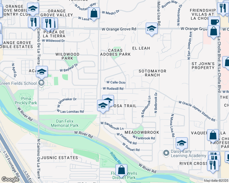 map of restaurants, bars, coffee shops, grocery stores, and more near 5814 North Shannon Road in Tucson