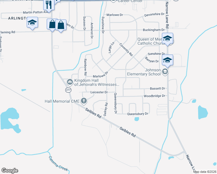 map of restaurants, bars, coffee shops, grocery stores, and more near 4601 Delray Road in Montgomery
