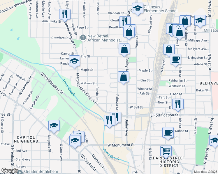 map of restaurants, bars, coffee shops, grocery stores, and more near 167 Cloverleaf Circle in Jackson
