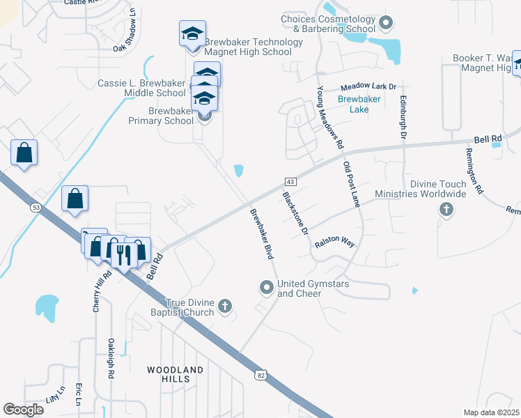map of restaurants, bars, coffee shops, grocery stores, and more near 5819 Brewbaker Boulevard in Montgomery