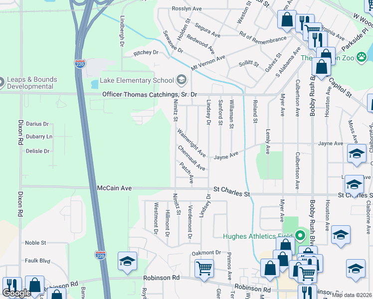 map of restaurants, bars, coffee shops, grocery stores, and more near 4305 Wainwright Avenue in Jackson