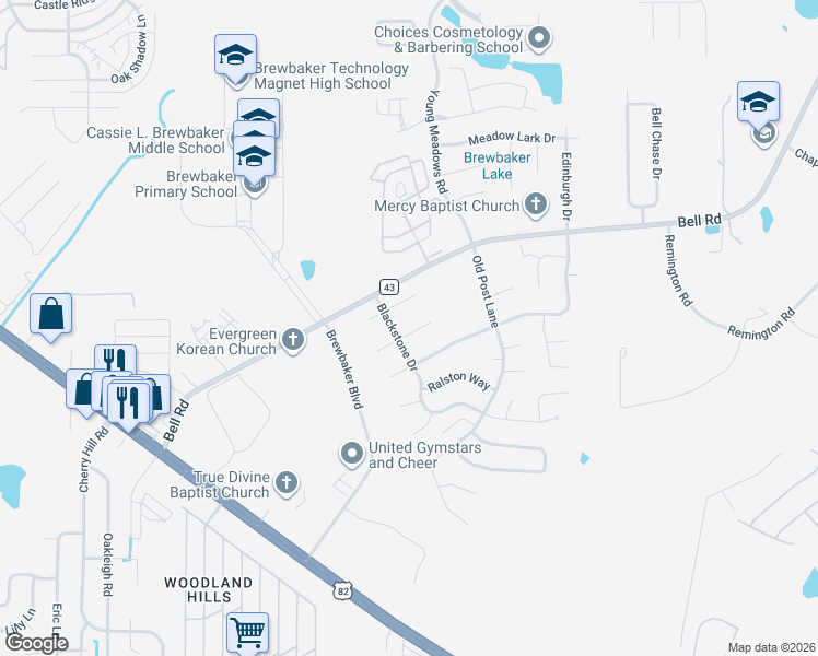 map of restaurants, bars, coffee shops, grocery stores, and more near 5916 Freestone Place in Montgomery
