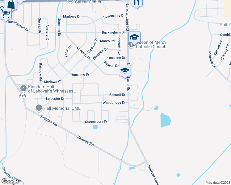map of restaurants, bars, coffee shops, grocery stores, and more near 1251 Bassett Drive in Montgomery