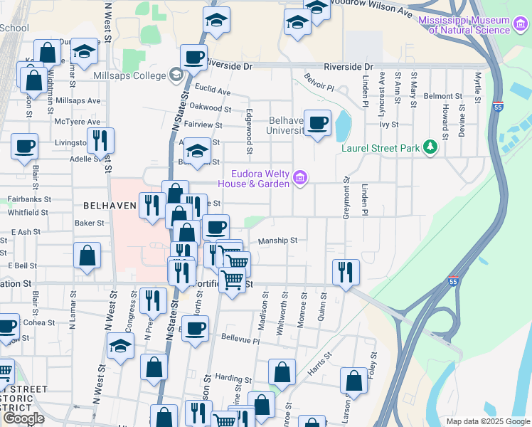 map of restaurants, bars, coffee shops, grocery stores, and more near in Jackson
