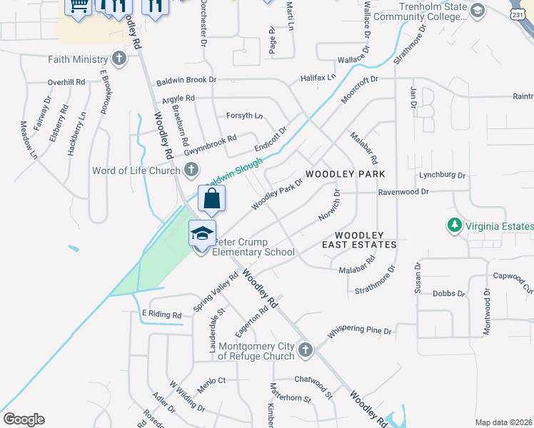 map of restaurants, bars, coffee shops, grocery stores, and more near 3542 Malabar Road in Montgomery