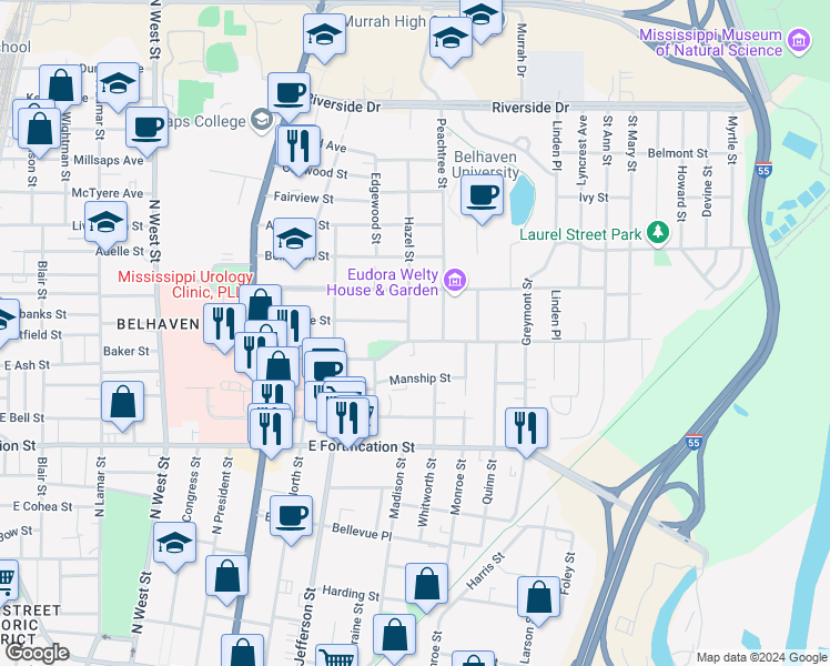 map of restaurants, bars, coffee shops, grocery stores, and more near in Jackson