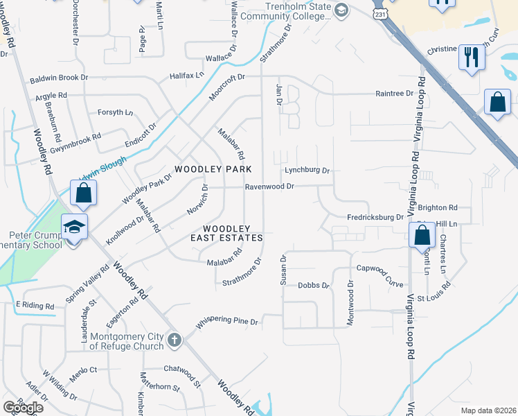 map of restaurants, bars, coffee shops, grocery stores, and more near 3925 Strathmore Drive in Montgomery