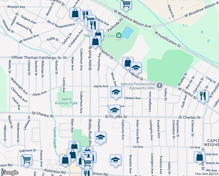 map of restaurants, bars, coffee shops, grocery stores, and more near 3063 Jayne Avenue in Jackson