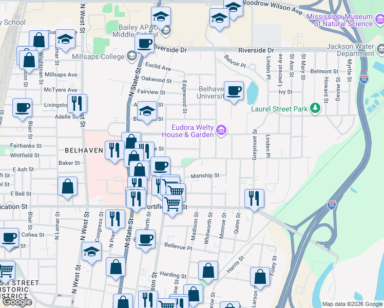 map of restaurants, bars, coffee shops, grocery stores, and more near in Jackson