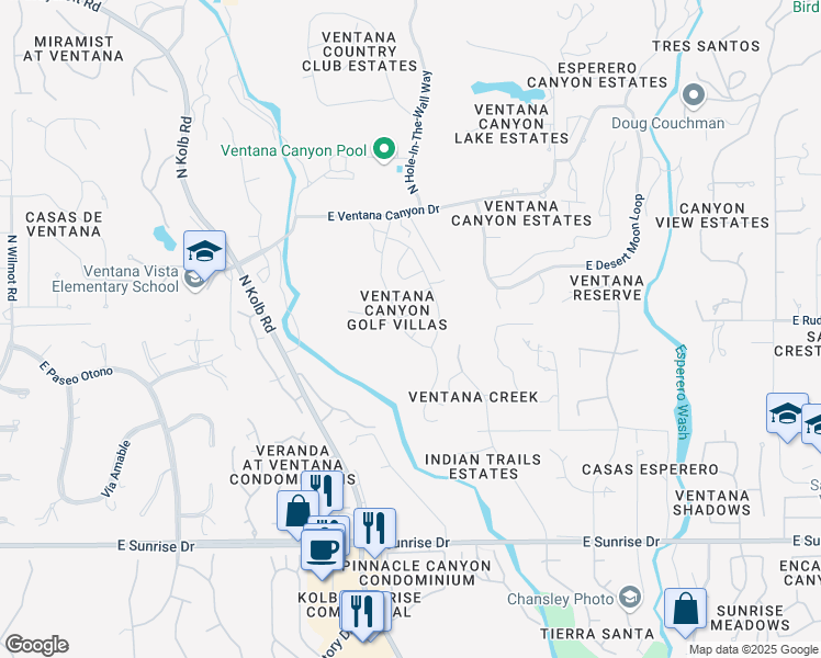 map of restaurants, bars, coffee shops, grocery stores, and more near 5980 North Golden Eagle Drive in Tucson