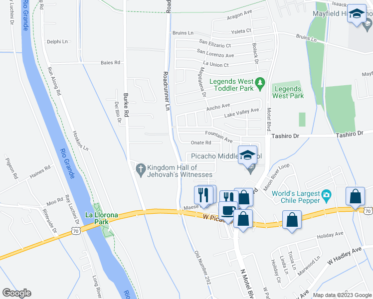 map of restaurants, bars, coffee shops, grocery stores, and more near 2992 Polder Lane in Las Cruces