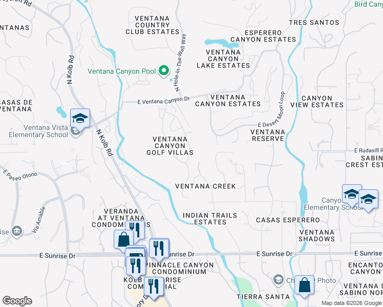 map of restaurants, bars, coffee shops, grocery stores, and more near 5984 North Coatimundi Drive in Tucson