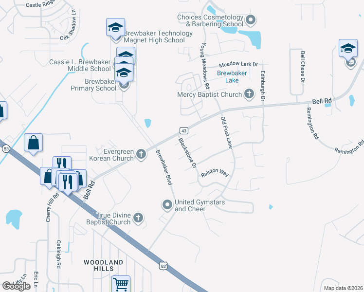 map of restaurants, bars, coffee shops, grocery stores, and more near 6001 Aldersbrook Court in Montgomery
