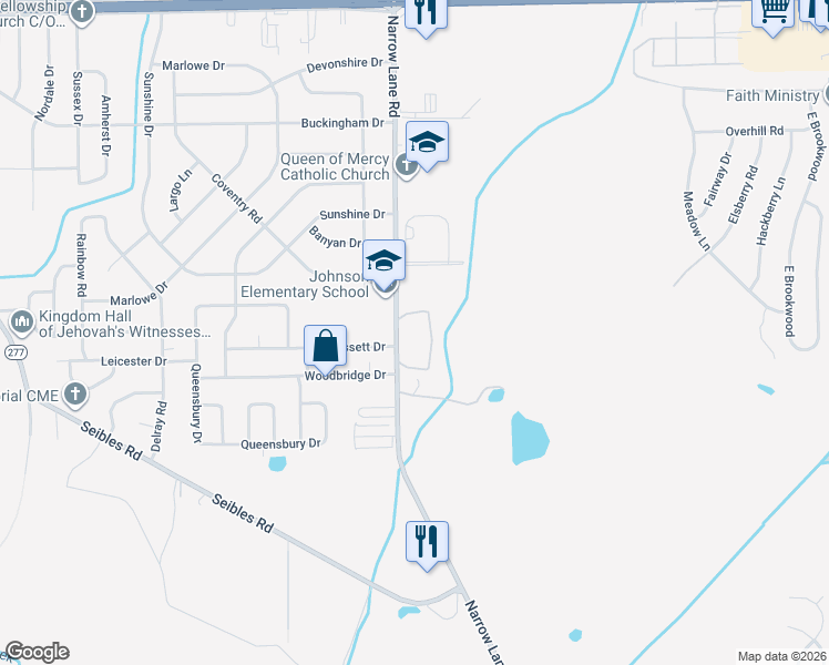 map of restaurants, bars, coffee shops, grocery stores, and more near 4551 Narrow Lane Road in Montgomery