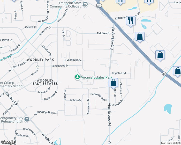 map of restaurants, bars, coffee shops, grocery stores, and more near 3044 Shenandoah Drive in Montgomery