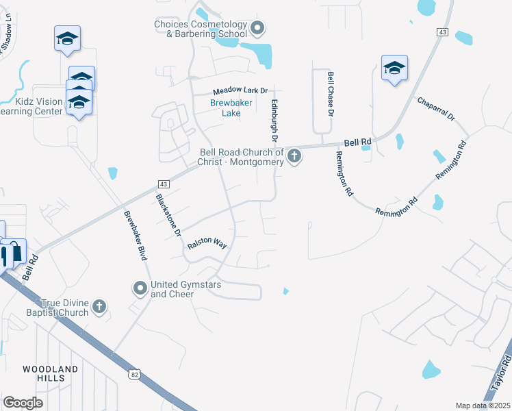 map of restaurants, bars, coffee shops, grocery stores, and more near 5192 Brookline Lane in Montgomery