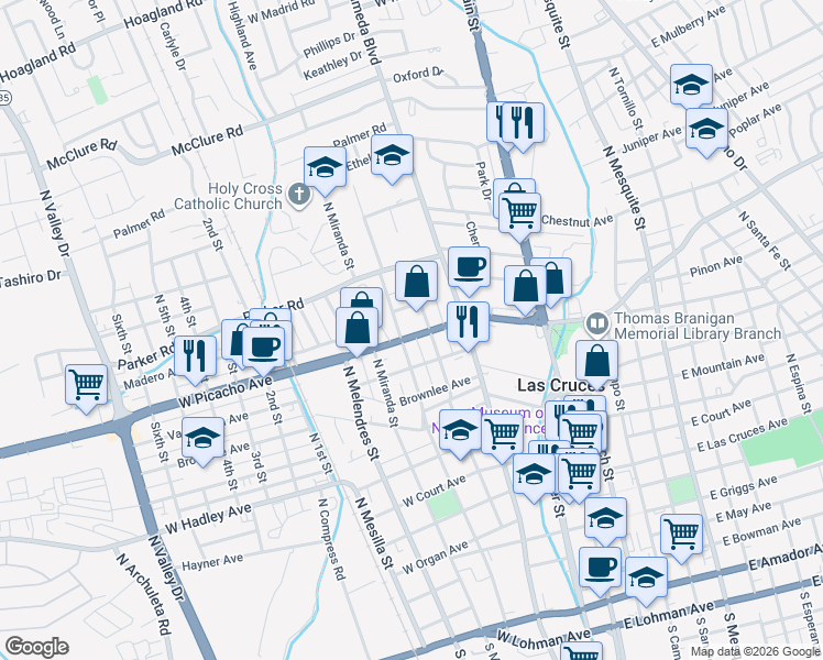 map of restaurants, bars, coffee shops, grocery stores, and more near 400 West Picacho Avenue in Las Cruces