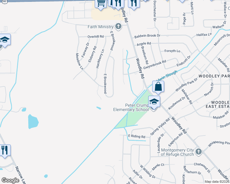 map of restaurants, bars, coffee shops, grocery stores, and more near 3383 Brookwood in Montgomery