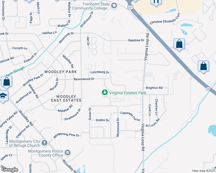 map of restaurants, bars, coffee shops, grocery stores, and more near 3025 Fredricksburg Drive in Montgomery