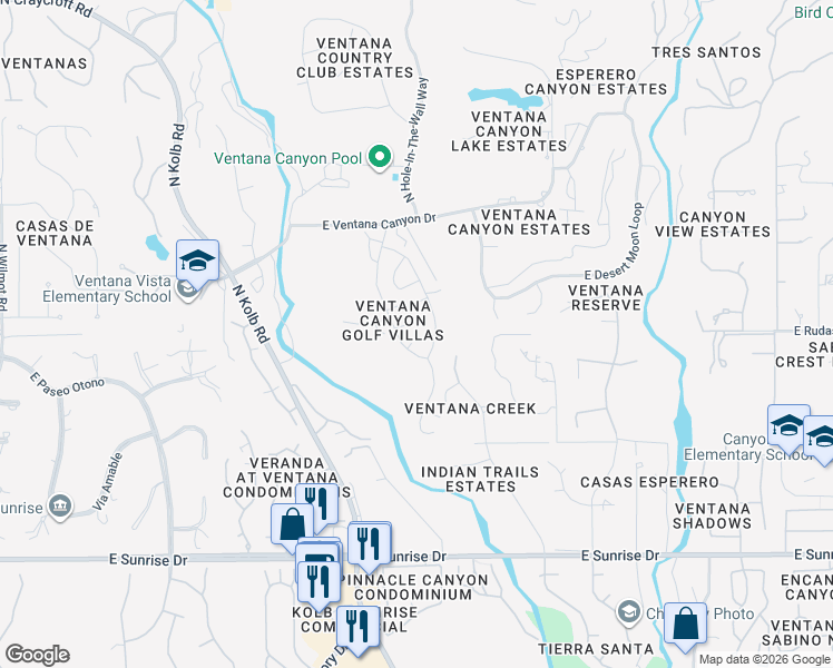 map of restaurants, bars, coffee shops, grocery stores, and more near 5980 North Golden Eagle Drive in Tucson