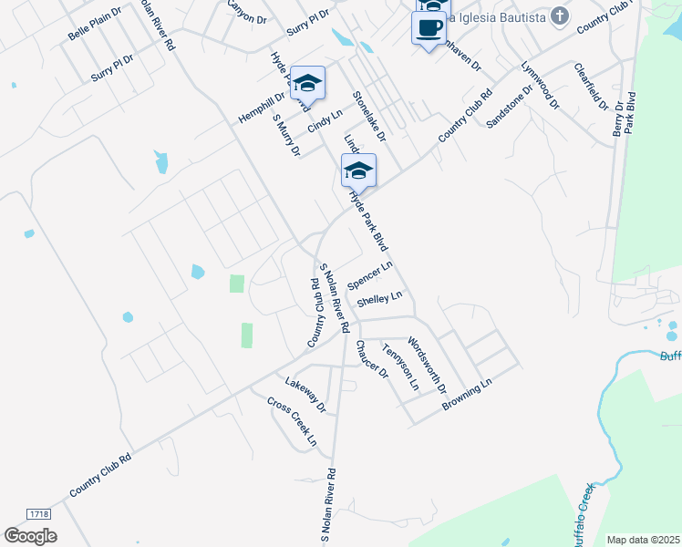 map of restaurants, bars, coffee shops, grocery stores, and more near 1601 Hawthorne Street in Cleburne