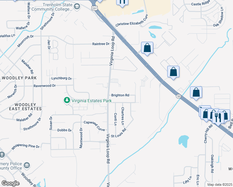 map of restaurants, bars, coffee shops, grocery stores, and more near 4021 Brighton Road in Montgomery
