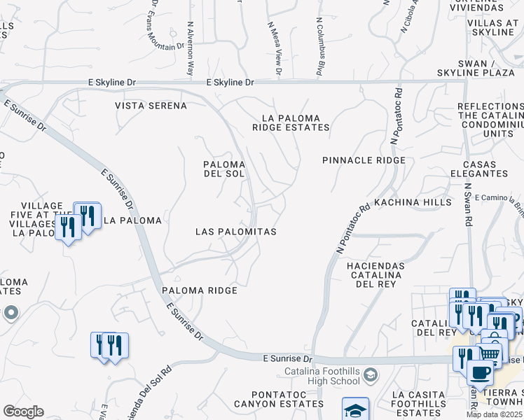 map of restaurants, bars, coffee shops, grocery stores, and more near 4108 East Hawks Wing Drive in Tucson