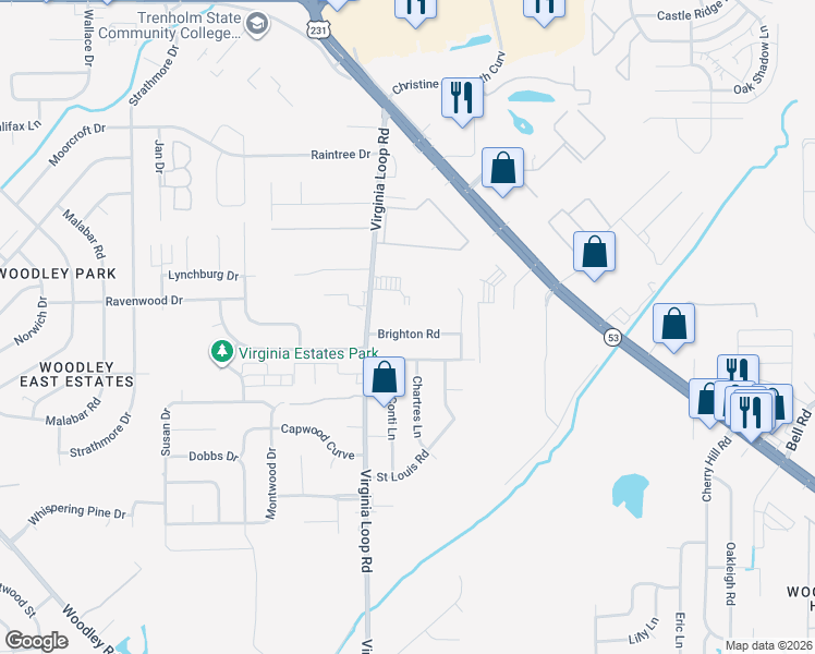 map of restaurants, bars, coffee shops, grocery stores, and more near 4021 Brighton Road in Montgomery