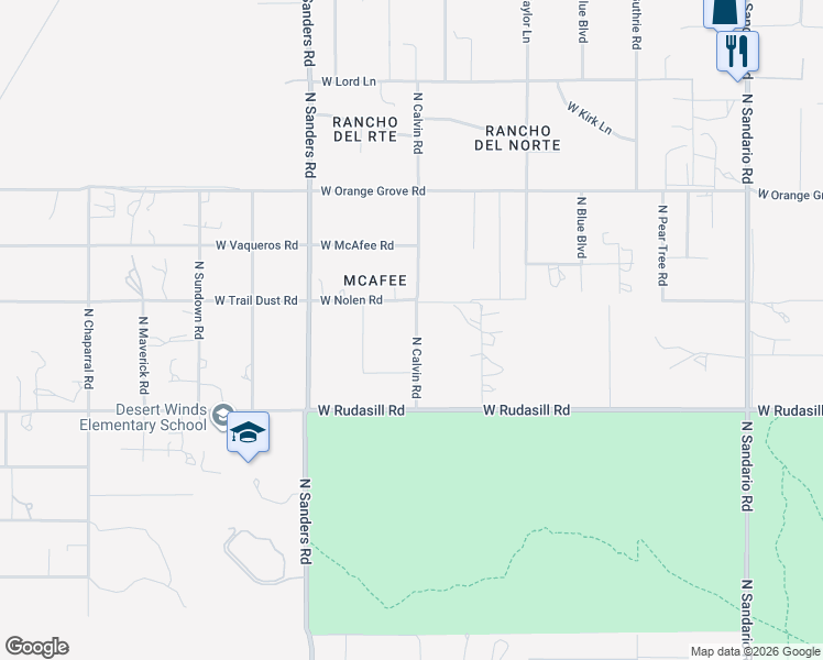 map of restaurants, bars, coffee shops, grocery stores, and more near 6165 North Calvin Road in Tucson