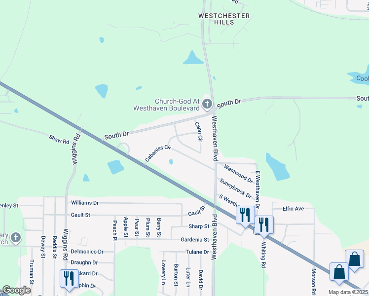 map of restaurants, bars, coffee shops, grocery stores, and more near 1071 Capri Circle in Jackson