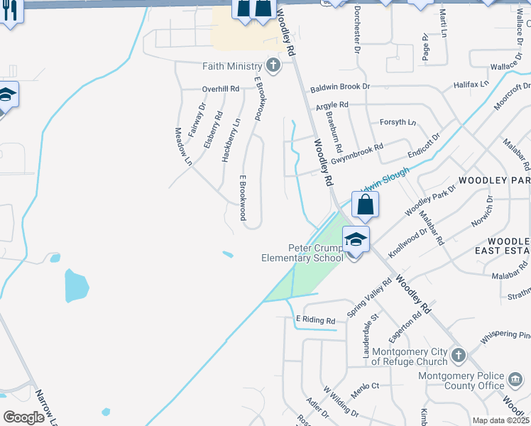 map of restaurants, bars, coffee shops, grocery stores, and more near 3383 E Brookwood in Montgomery