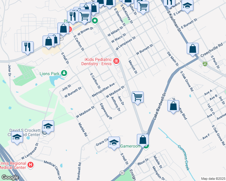 map of restaurants, bars, coffee shops, grocery stores, and more near 812 West Madison Street in Ennis