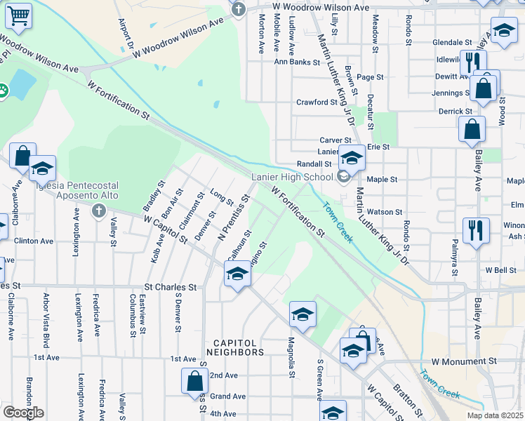 map of restaurants, bars, coffee shops, grocery stores, and more near 325 Calhoun Street in Jackson