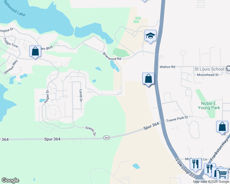 map of restaurants, bars, coffee shops, grocery stores, and more near 2801 Wexford Drive in Tyler